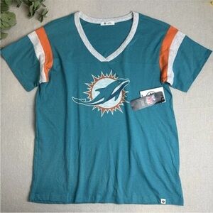 ‘47 Miami Dolphins T-Shirt V-Neck 100% Cotton NFL Football Women’s Size L NWT